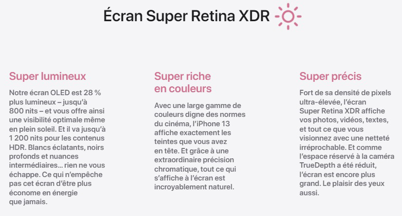 iphone 13 Ecran 6.1 pouces OLED Super Retina XDR