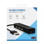 HUB TNB 3 PORT USB 2.0 + 1 Port RJ45 - Noir