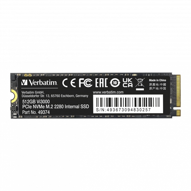Disque Dur Interne VERBATIM Vi3000 512 SSD NVMe M.2 2280 Disque Dur Interne VERBATIM Vi3000 512 SSD NVMe M.2 2280