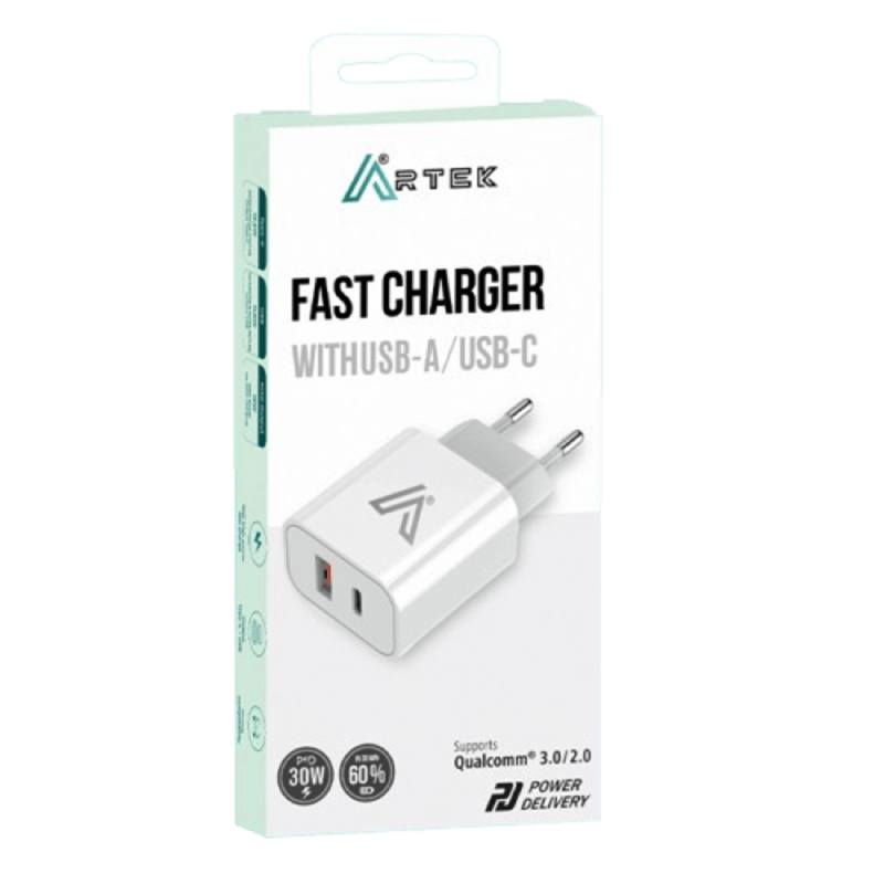 Adaptateur De Charge ARTEK USB-C & USB-A 30W  - Blanc