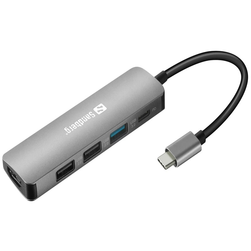 Station d'accueil SANDBERG Dock USB-C HDMI+3xUSB+PD - Gris Station d'accueil SANDBERG Dock USB-C HDMI+3xUSB+PD - Gris