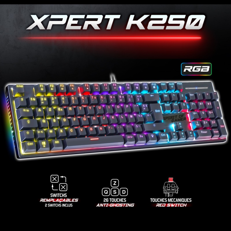 Clavier Gamer Filaire SPIRIT OF GAMER XPERT-K250 RGB - Noir
