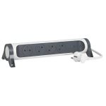 Multiprise LEGRAND 4*2P+T Parafoudre 1,5M - BLANC et GRIS Foncé