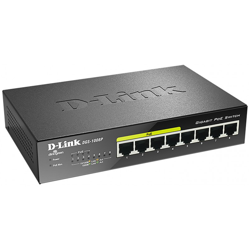 Switch D-LINK DGS-1008P 8 Ports 10/100/1000 Mbps - Noir Switch D-LINK DGS-1008P 8 Ports 10/100/1000 Mbps - Noir
