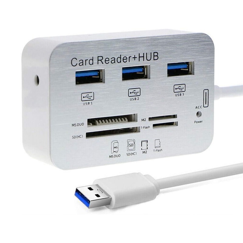 Hub USB 3.0 COMBO 3 Ports + Lecteur de cartes - Aluminium Hub USB 3.0 COMBO 3 Ports + Lecteur de cartes - Aluminium