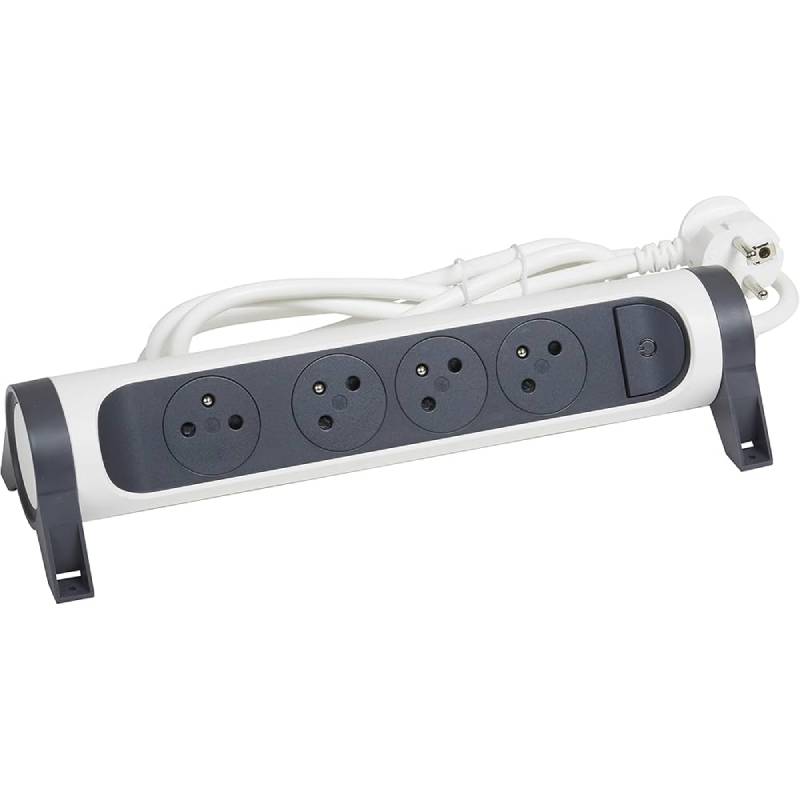Multiprise LEGRAND 4X2P+T 1,5M - Blanc et Gris Foncé Multiprise LEGRAND 4X2P+T 1,5M - Blanc et Gris Foncé