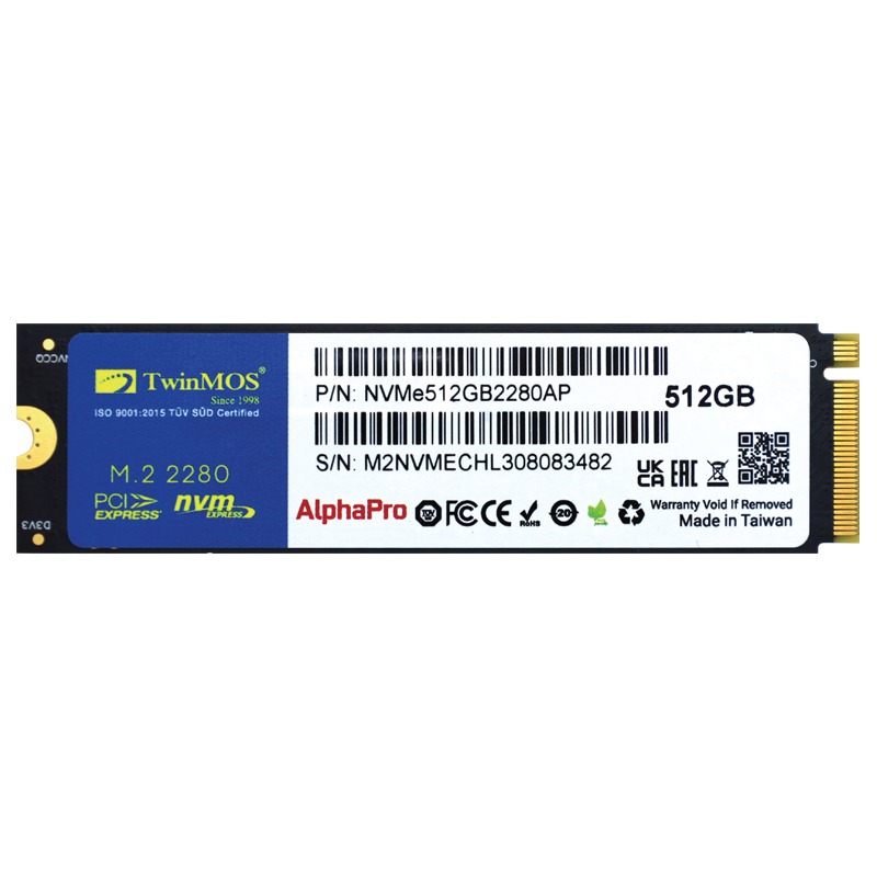 Disque Dur Interne TWINMOS AlphaPro NVME 512Go SSD M.2 PCIE Disque Dur Interne TWINMOS AlphaPro NVME 512Go SSD M.2 PCIE