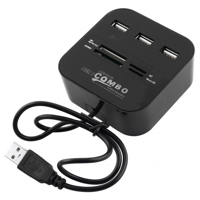 Hub USB COMBO 3 Ports + Lecteur de cartes - Noir Hub USB COMBO 3 Ports + Lecteur de cartes - Noir