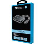 Station d'accueil SANDBERG Dock USB-C 2XHDMI+1XVGA+USB+PD - Gris