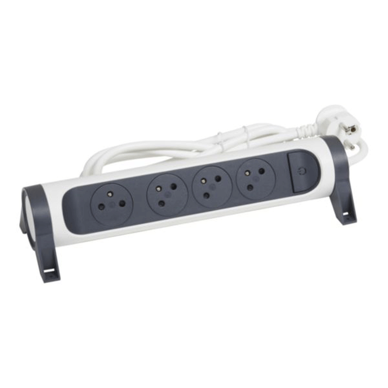 Multiprise LEGRAND 4X2PP+T 3M - Blanc et Gris foncé Multiprise LEGRAND 4X2PP+T 3M - Blanc et Gris foncé